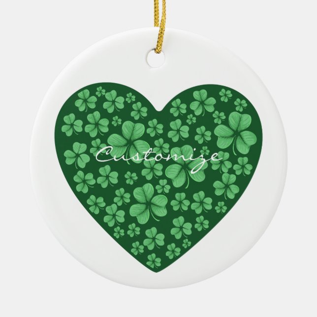 green Shamrock heart St Patrick's Day Ceramic Ornament (Front)