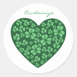green Shamrock heart St Patrick's Day Classic Round Sticker