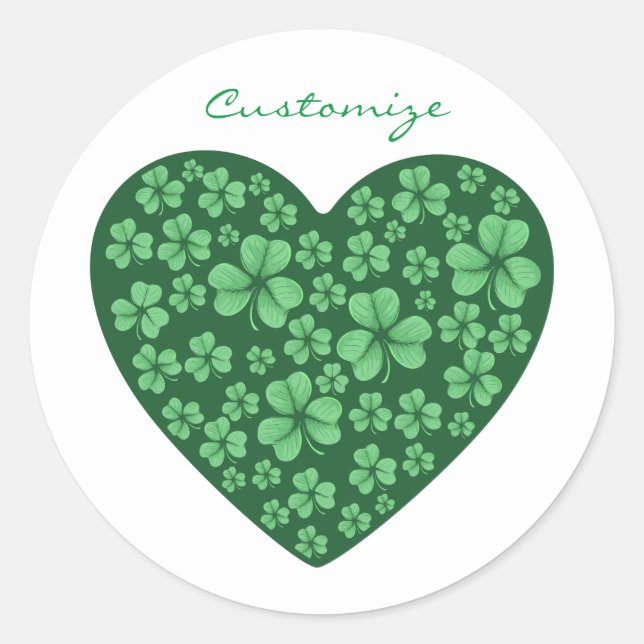 green Shamrock heart St Patrick's Day Classic Round Sticker (Front)