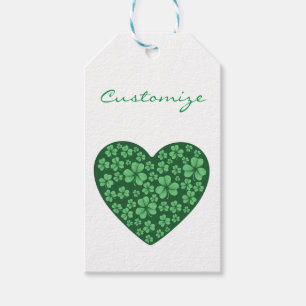 green Shamrock heart St Patrick's Day Gift Tags