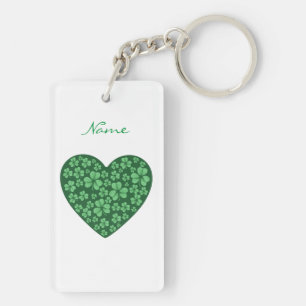 green Shamrock heart St Patrick's Day Key Ring