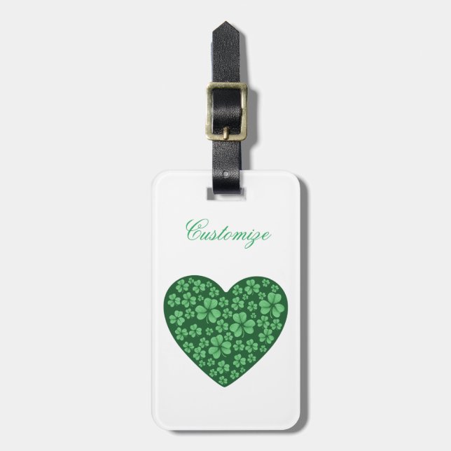 green Shamrock heart St Patrick's Day Luggage Tag (Front Vertical)