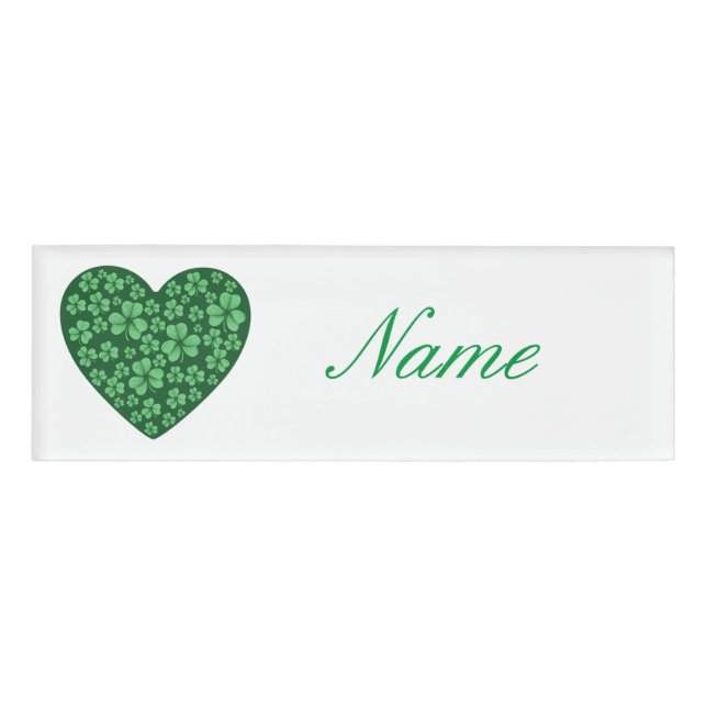 Green Shamrock Heart St Patrick's Day Name Tag (Front)