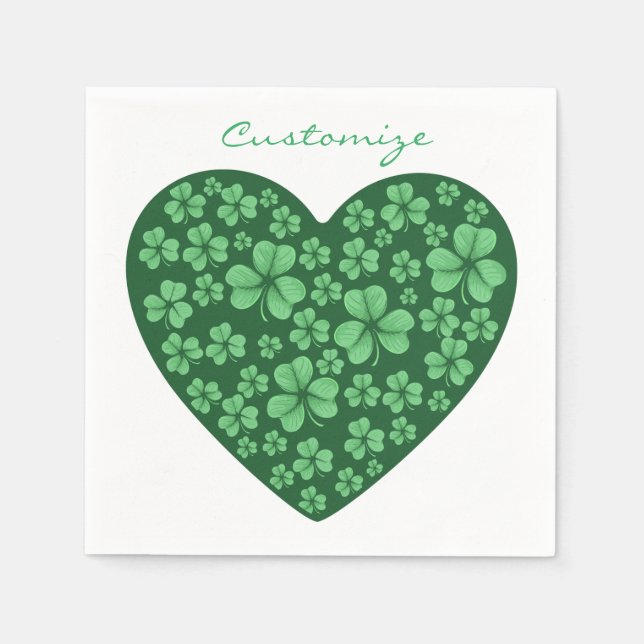 green Shamrock heart St Patrick's Day Napkin (Front)