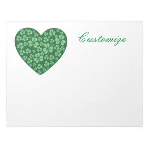 green Shamrock heart St Patrick's Day Notepad