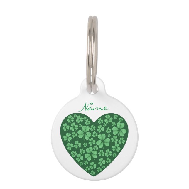 green Shamrock heart St Patrick's Day Pet Tag (Back)