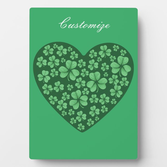 green Shamrock heart St Patrick's Day  Plaque (Front)