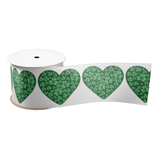 green Shamrock heart St Patrick's Day Satin Ribbon (Spool)