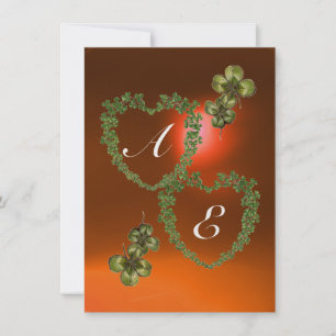 GREEN SHAMROCK HEARTS MONOGRAM  white ,orange Announcement
