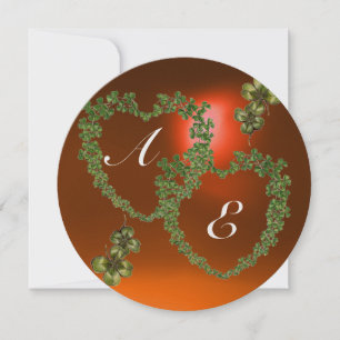 GREEN SHAMROCK HEARTS MONOGRAM  white ,orange Announcement