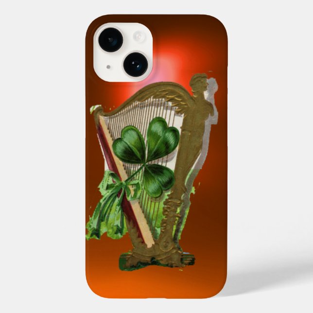 GREEN SHAMROCK IRISH HARP orange Case-Mate iPhone Case (Back)