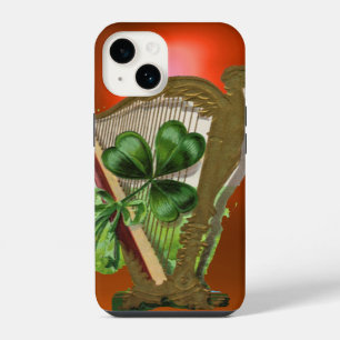 GREEN SHAMROCK IRISH HARP orange iPhone 14 Case