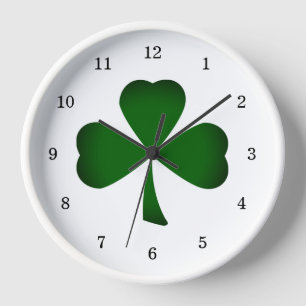 Green Shamrock Irish Lucky Clover Clock