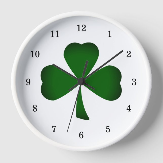 Green Shamrock Irish Lucky Clover Clock (Front)