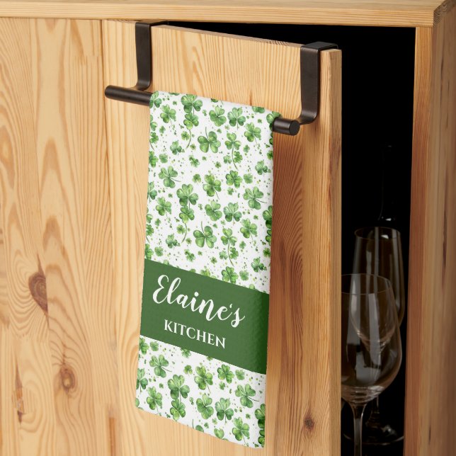 Green Shamrock Kitchen Towel Custom Gift Irish (Thirds Fold)