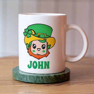 Green Shamrock Leprechaun Personalised Name  Coffee Mug