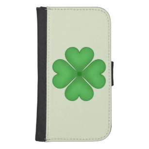 Green Shamrock Lucky Four leaf Clover Hearts Samsung S4 Wallet Case
