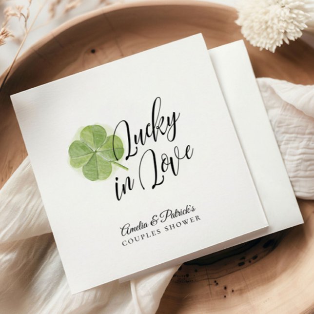 Green Shamrock Lucky in Love Bridal Shower Napkin (Creator Uploaded)