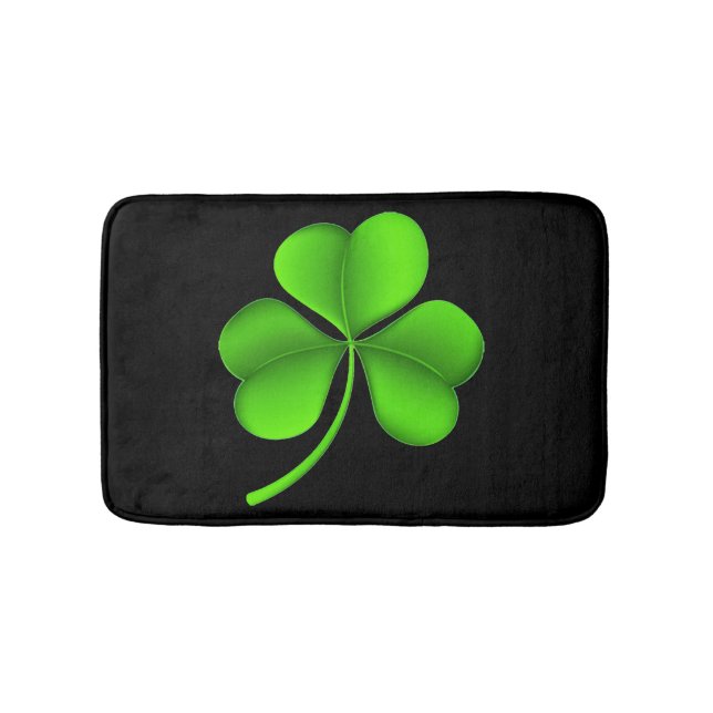 Green Shamrock on Black bmcnt Bath Mat (Front)