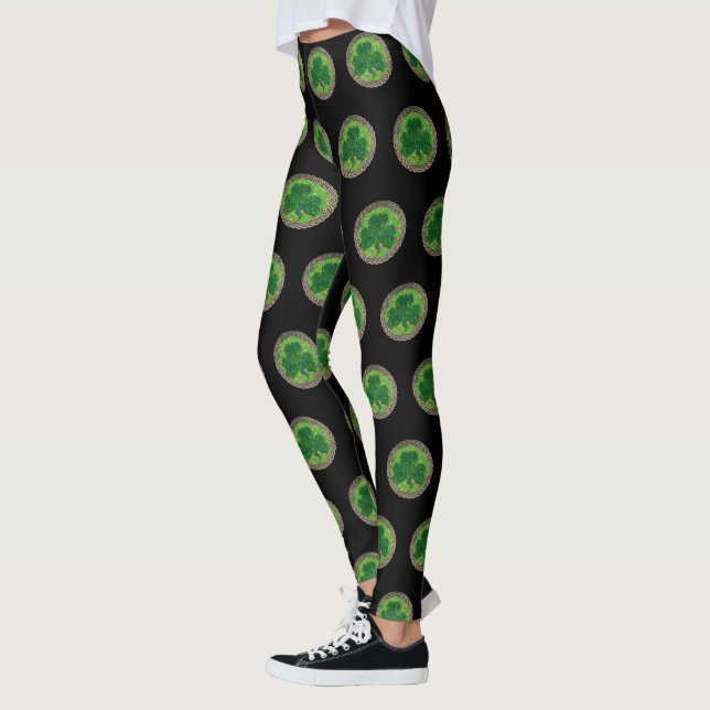 Green Shamrock On Celtic Knots Leggings (Left)