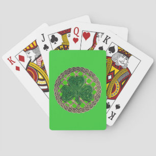 Green Shamrock On Celtic Knots Playing Cards