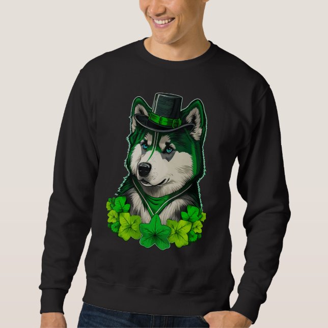 Green shamrock on St Patricks Day Alaskan Malamute Sweatshirt (Front)