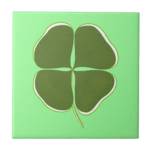 Green Shamrock Painting with outline, on tile