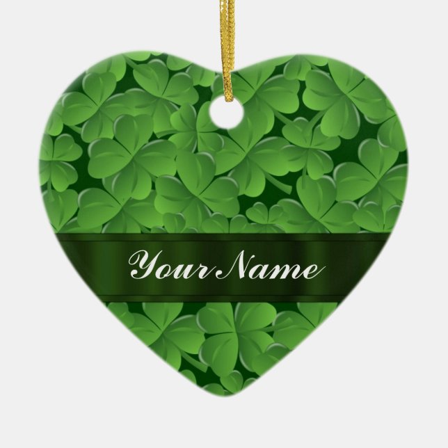 Green shamrock pattern ceramic tree decoration (Front)