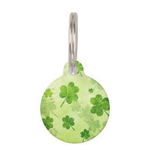 Green Shamrock Pattern Pet Tag