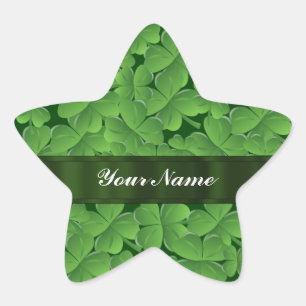 Green shamrock pattern star sticker