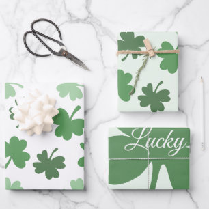 Green Shamrock patterns  St. Patrick's Day Wrapping Paper Sheet