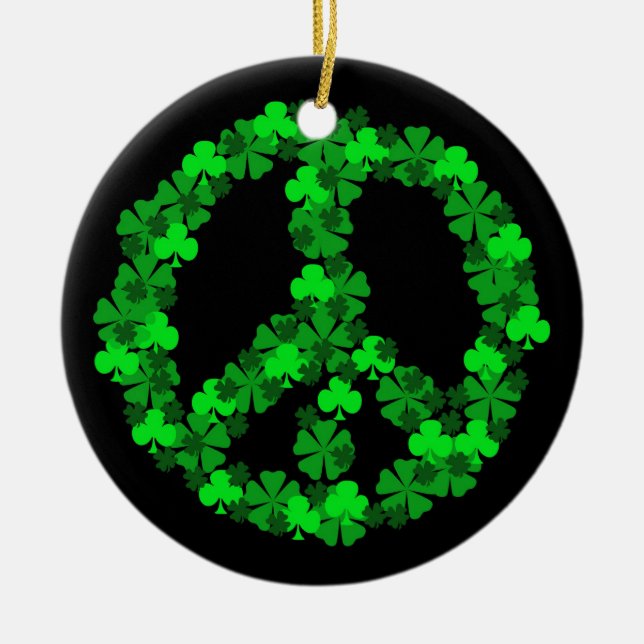 Green Shamrock Peace Sign Ornament (Front)