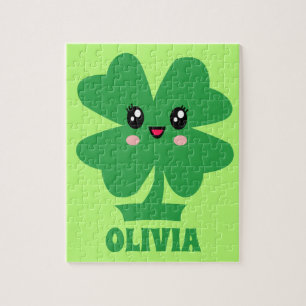 Green Shamrock Personalised Kids Jigsaw Puzzle