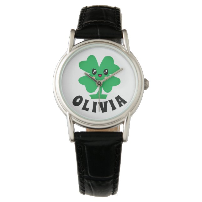 Green Shamrock Personalised Name Watch (Front)