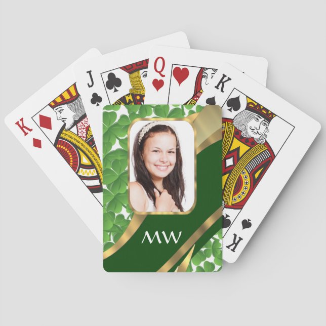 Green shamrock photo background playing cards (Back)