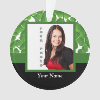 Green shamrock photo template ornament