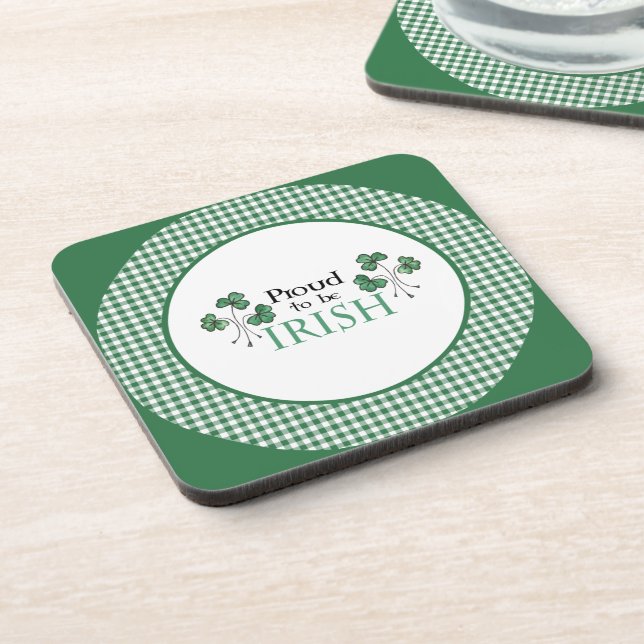 Green Shamrock Proud to be Irish Set of Coasters (Left Side)