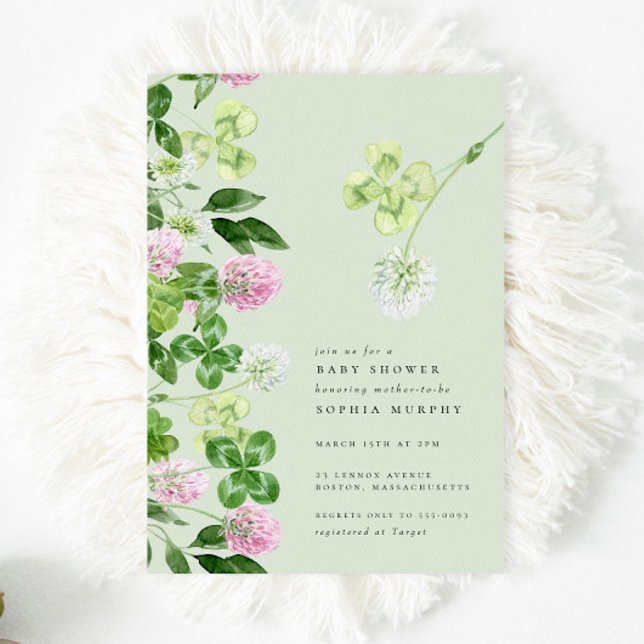Green Shamrock Purple Clover Irish Baby Shower Invitation (Creator Uploaded)