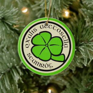 Green Shamrock Saint Patrick's Day Floral Art Ceramic Ornament