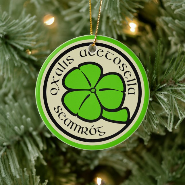 Green Shamrock Saint Patrick's Day Floral Art Ceramic Ornament (Tree)