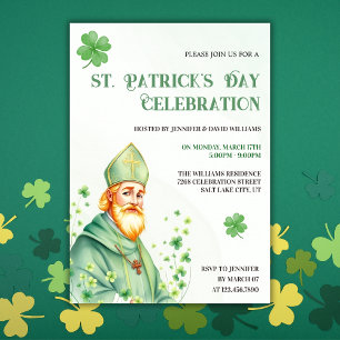 Green Shamrock & Saint Religious St Patricks Day Invitation