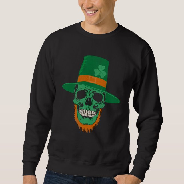 Green Shamrock Skull Irish Flag Ireland St Patrick Sweatshirt (Front)