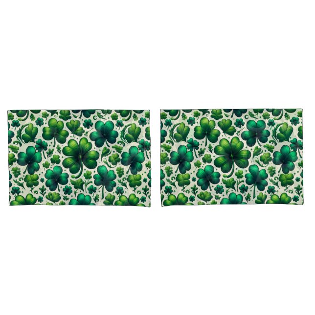 Green Shamrock St. Patrick’s Day Lucky Pillowcase (Front-Set)