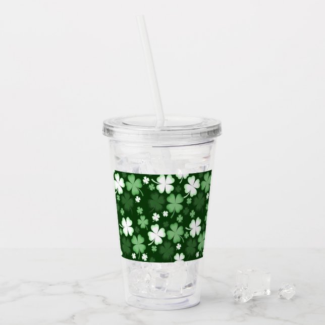 Green Shamrock, St. Patrick's Day Acrylic Tumbler (Front Ice)