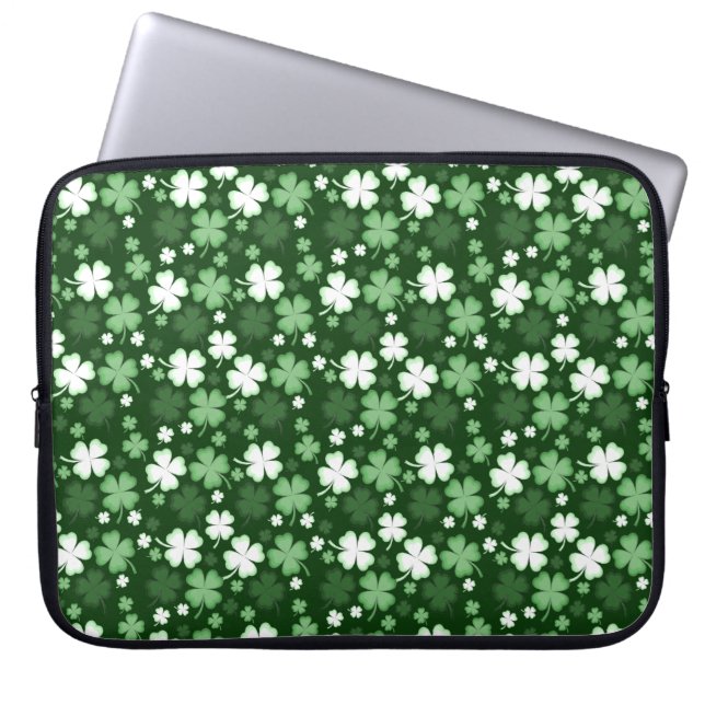 Green Shamrock, St. Patrick's Day Laptop Sleeve (Front)