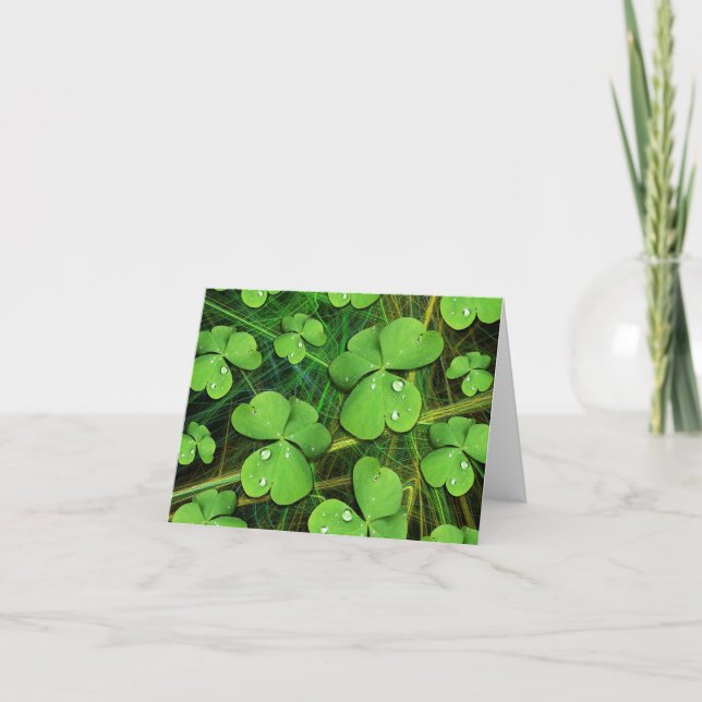 Green Shamrock St Patrick's Day Note Card (Front)