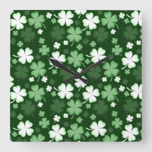 Green Shamrock, St. Patrick's Day Square Wall Clock