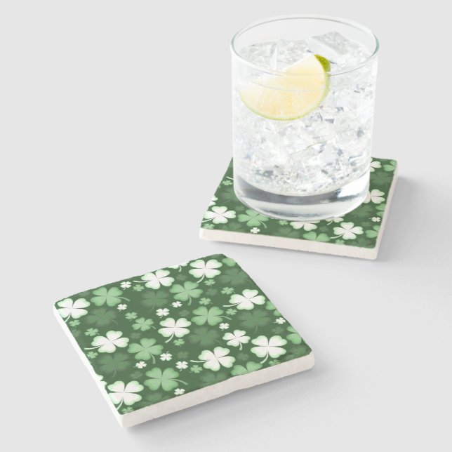 Green Shamrock, St. Patrick's Day Stone Coaster (Side)