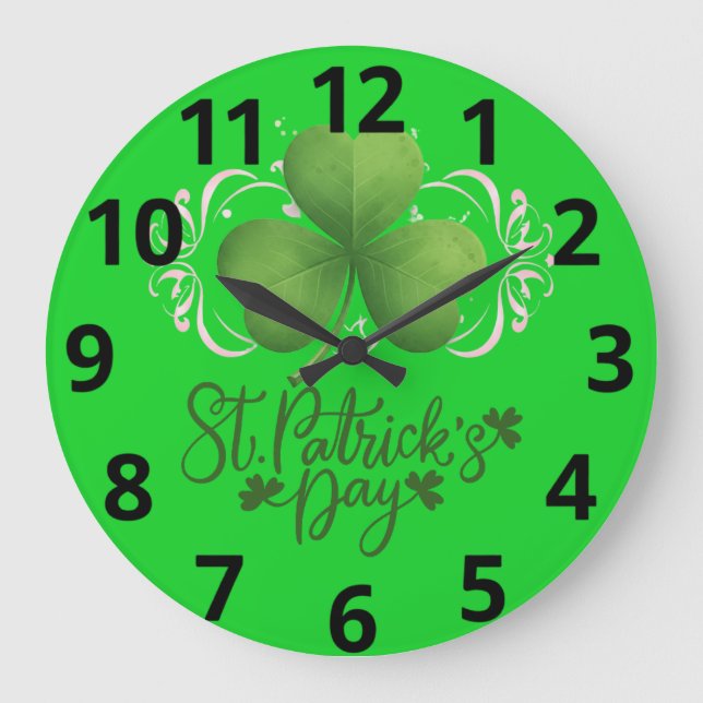 Green Shamrock St. Patrick's Day Wall Clock (Front)
