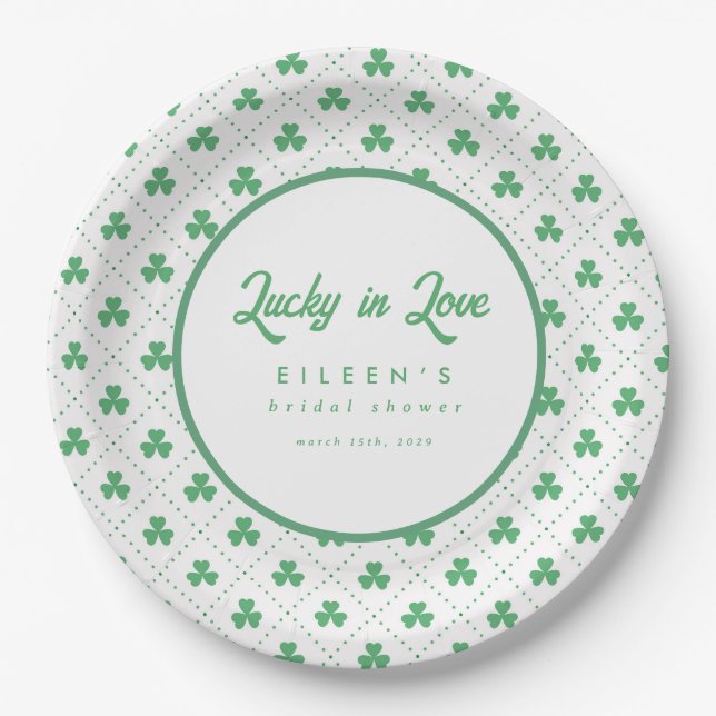Green Shamrock St. Patrick's Irish Bridal Shower Paper Plate (Front)